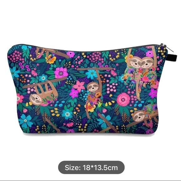 Super Cute Sloth Design Pattern Cosmetic Bag Makeup Travel Zipper Pouch - Picture 3 of 7